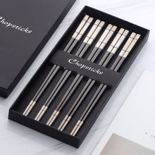 Load image into Gallery viewer, 10 Pairs Squre Stainless Steel Chopsticks Laser Engraving Patterns Food Sticks