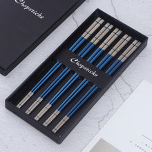 Load image into Gallery viewer, 10 Pairs Squre Stainless Steel Chopsticks Laser Engraving Patterns Food Sticks