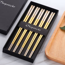 Load image into Gallery viewer, 10 Pairs Squre Stainless Steel Chopsticks Laser Engraving Patterns Food Sticks