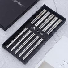 Load image into Gallery viewer, 10 Pairs Squre Stainless Steel Chopsticks Laser Engraving Patterns Food Sticks