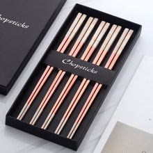 Load image into Gallery viewer, 10 Pairs Squre Stainless Steel Chopsticks Laser Engraving Patterns Food Sticks