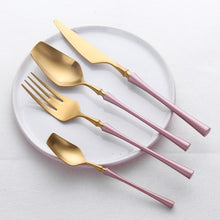 Load image into Gallery viewer, 8pcs/lot Gold Portable Cutlery Stainless Steel Table Knife Spoon Fork Set