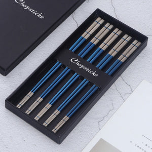 10 Pairs Squre Stainless Steel Chopsticks Laser Engraving Patterns Food Sticks