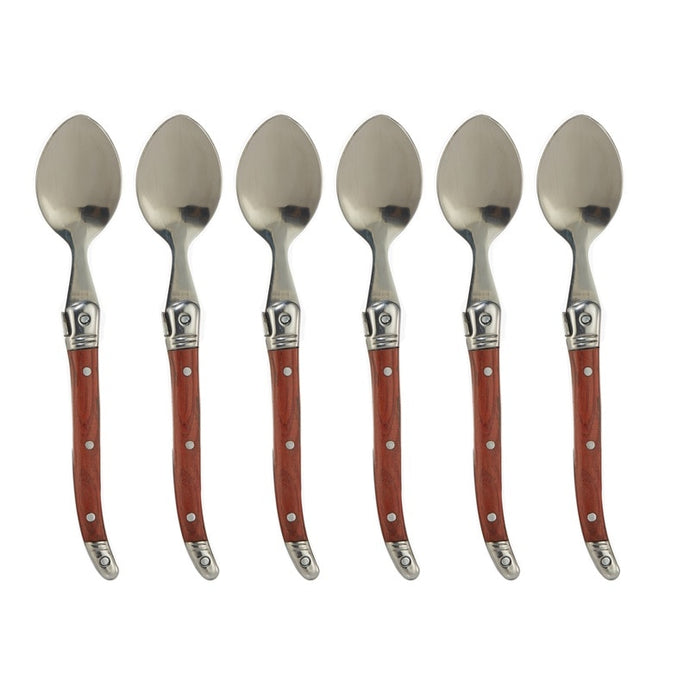 6'' Laguiole style Stainless Steel Teaspoon Wood Handle Mini Coffee Dessert Tea Spoon set