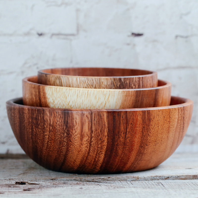 Hand-made Solid Wood Bowl Large Small Round Wooden Bowls