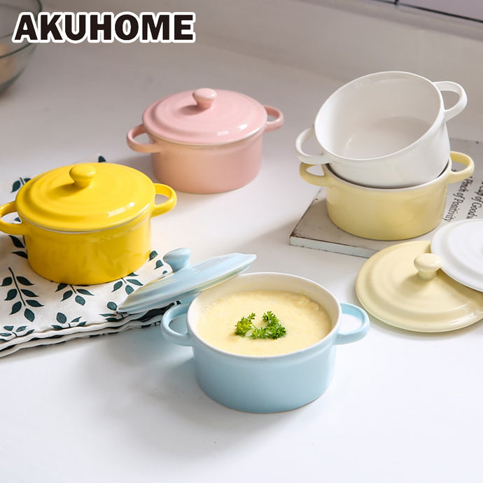 Ceramic Rice Bowl Tableware Candy Double Handle Soup Bowls