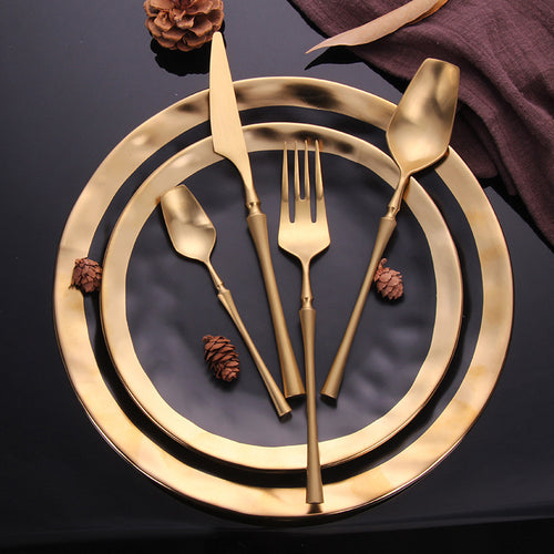 8pcs/lot Gold Portable Cutlery Stainless Steel Table Knife Spoon Fork Set