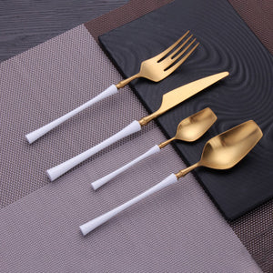 8pcs/lot Gold Portable Cutlery Stainless Steel Table Knife Spoon Fork Set