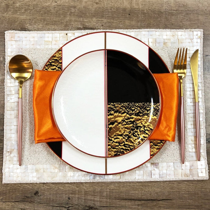 Black And White Embossed Cutlery Set Plate Placemat Knife And Fork