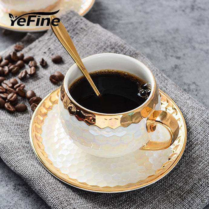 Turkish Ceramic Coffee Cups With Stainless Spoon Gold Inlay Porcelain Coffee Cups Saucers Sets