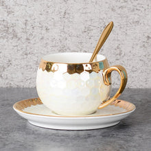 Load image into Gallery viewer, Turkish Ceramic Coffee Cups With Stainless Spoon Gold Inlay Porcelain Coffee Cups Saucers Sets