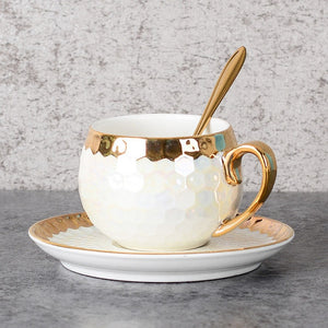 Turkish Ceramic Coffee Cups With Stainless Spoon Gold Inlay Porcelain Coffee Cups Saucers Sets