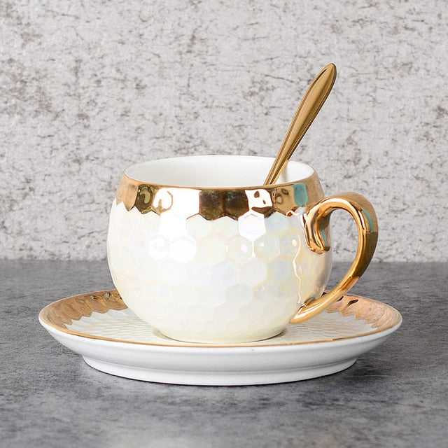 Turkish Ceramic Coffee Cups With Stainless Spoon Gold Inlay Porcelain Coffee Cups Saucers Sets