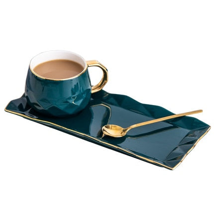 North European Ceramic cup with Plate Creative gold coffee cup snack dish set